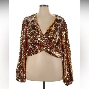 Patrick Starrr X FASHION TO FIGURE Gold PERIODT! Sequined Blouse Size 2X